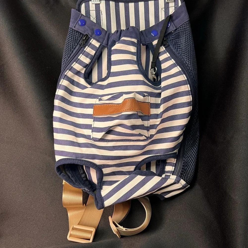 COODIA Pet Carrier Backpack Small Dog Blue White Striped Excellent Hands Free